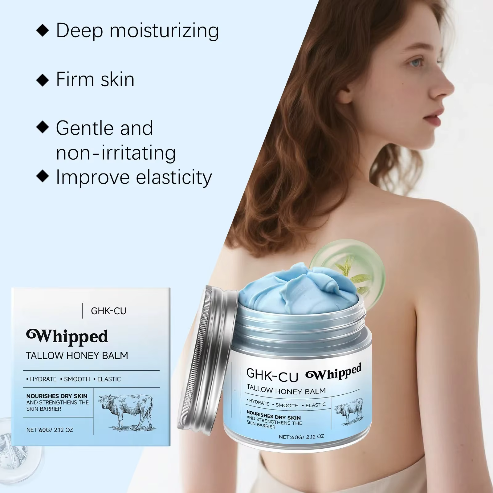 Baume Hydratant Bleu avec Peptides de Cuivre GHK-Cu et Suif de Bœuf : Soin au Miel de Manuka pour Peaux Sèches et Matures