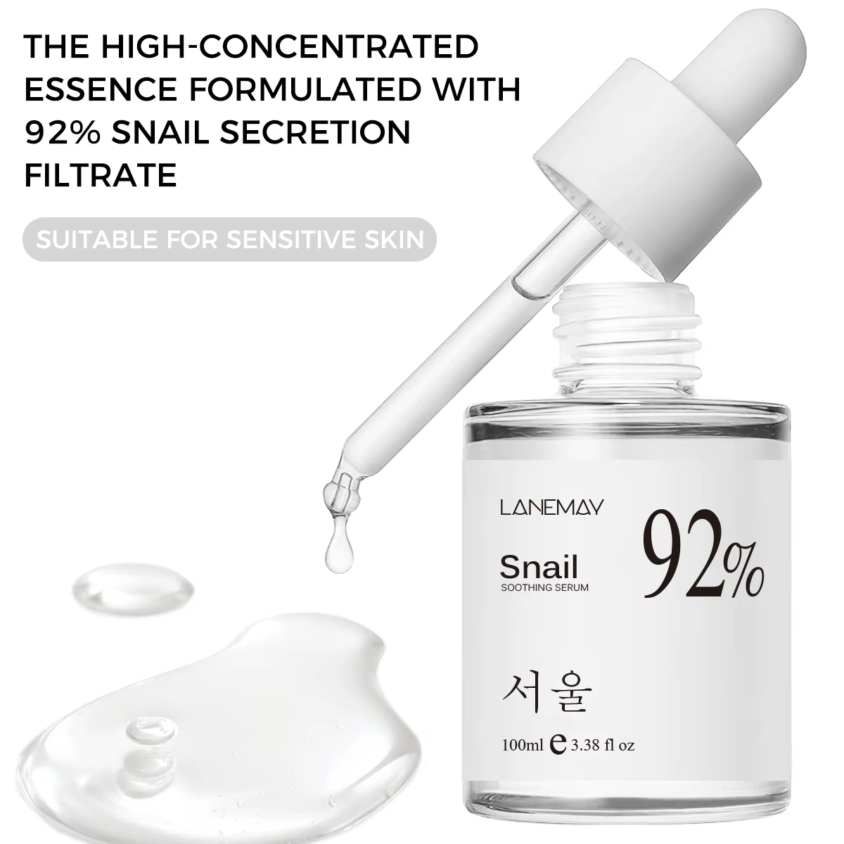 Sérum Visage Apaisant à l'Essence de Bave d'Escargot 92% 100ml – Soin Hydratant et Nourrissant Tout-en-un pour la Peau (5 Vendus)