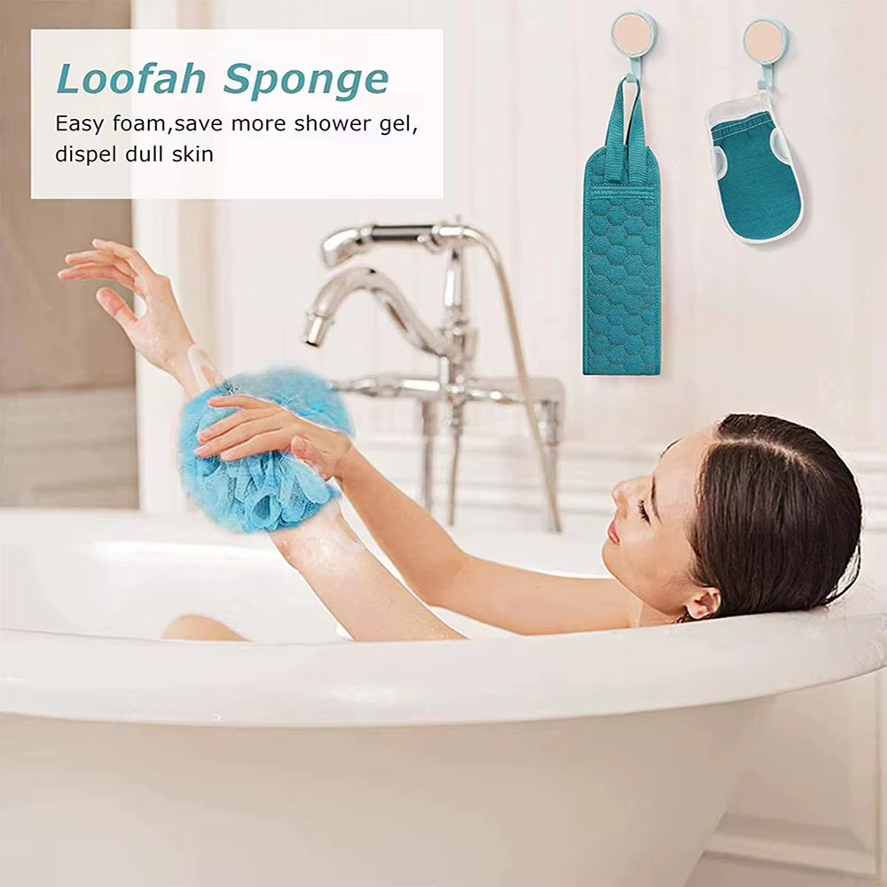 Ensemble de gommages exfoliants pour le corps avec gant de bain pour le dos et éponge loofah pour un nettoyage en profondeur et une hygiène optimale