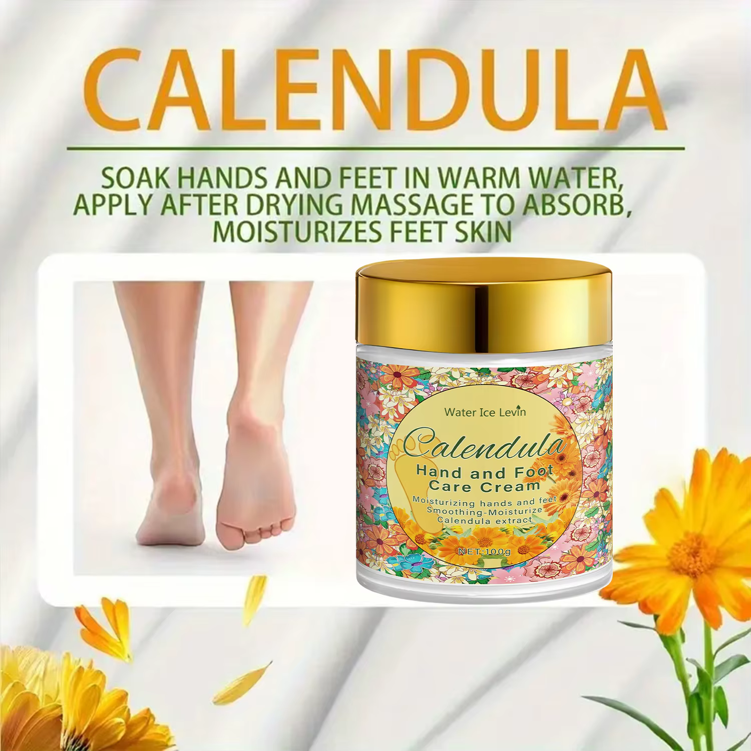 Crème Mains et Pieds au Calendula et Acide Hyaluronique - Hydratation Intensive