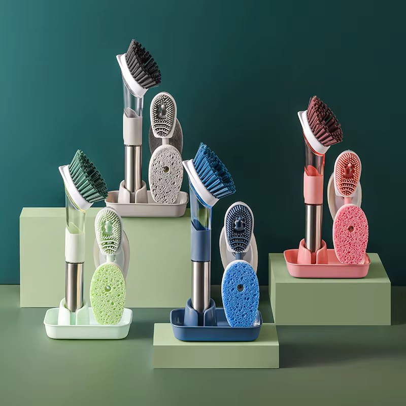 Outils de nettoyage de cuisine, brosse à vaisselle à Long manche, distributeur de savon liquide, nettoyeur de vaisselle, brosse à vaisselle, éponge, lingette de lavage de Pot