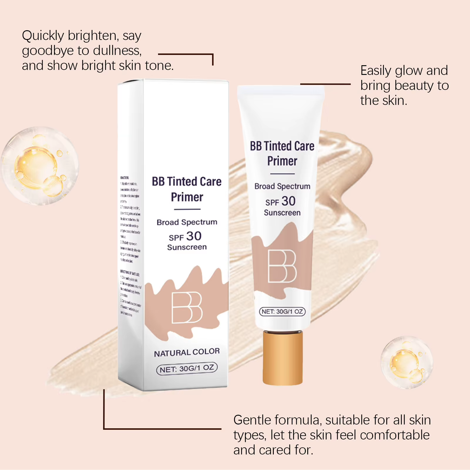 Crème BB Solaire Anti-Brûlures Apaisante Rougeurs Équilibrante Anti-Sébum Dissimule les Imperfections du Visage Renforce la Barrière Cutanée Correcteur Portable