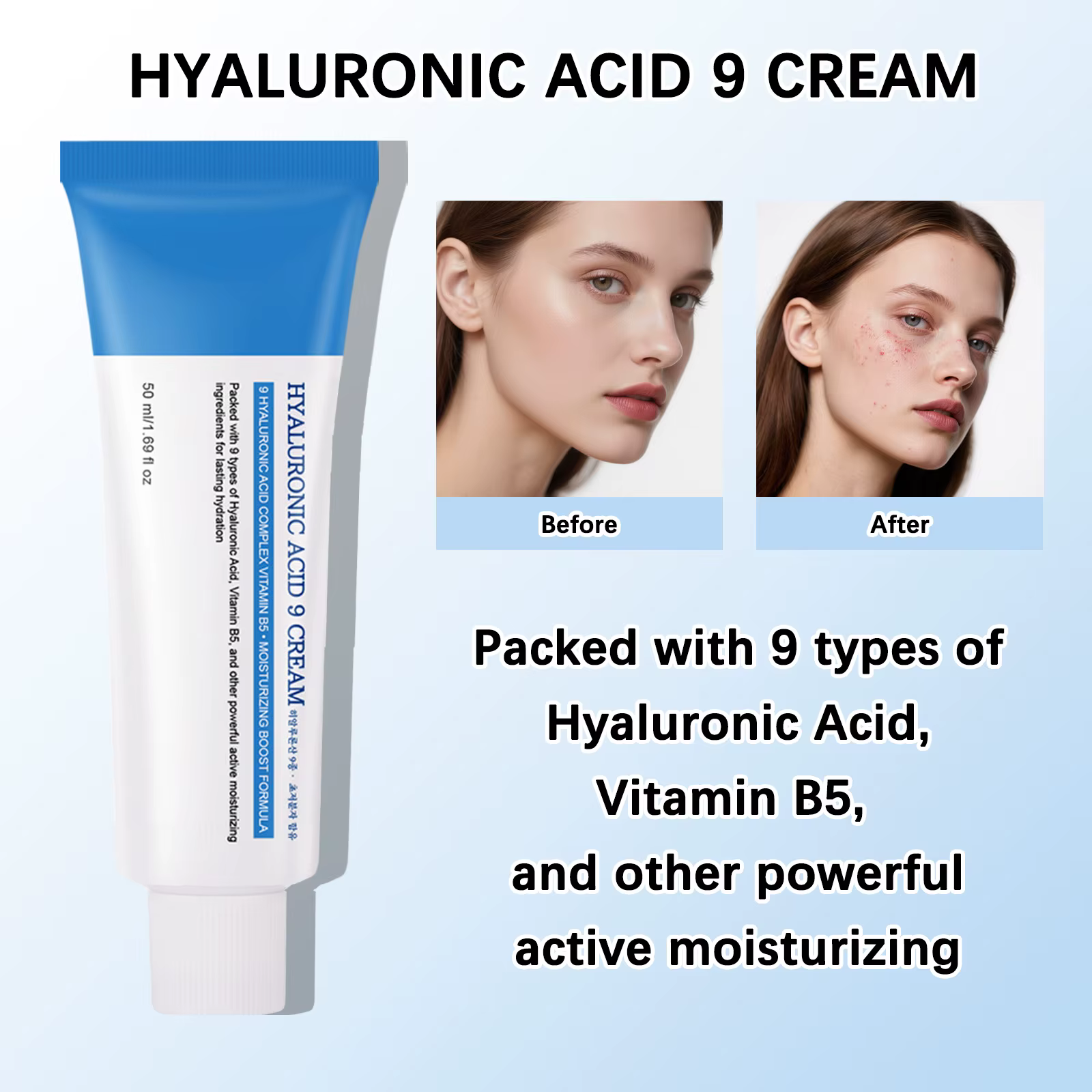 Acide hyaluronique 9 crème complexe vitamine B5 éclaircissant blanchissant réparation visage apaise l'irritation léger soin à absorption rapide