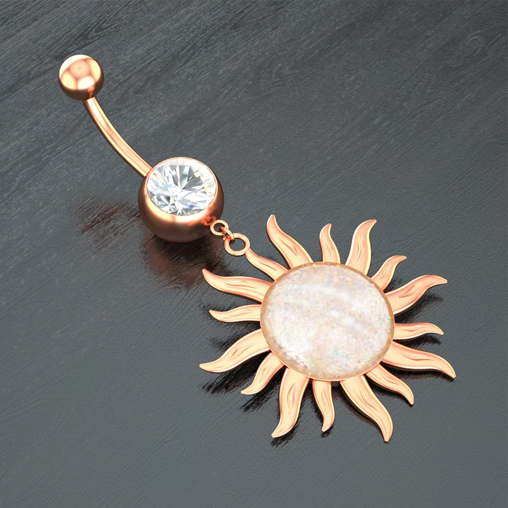1PC Piercing de nombril long pour femme, motif fleur cœur, bijoux de corps sexy en acier inoxydable, anneaux de nombril courbés