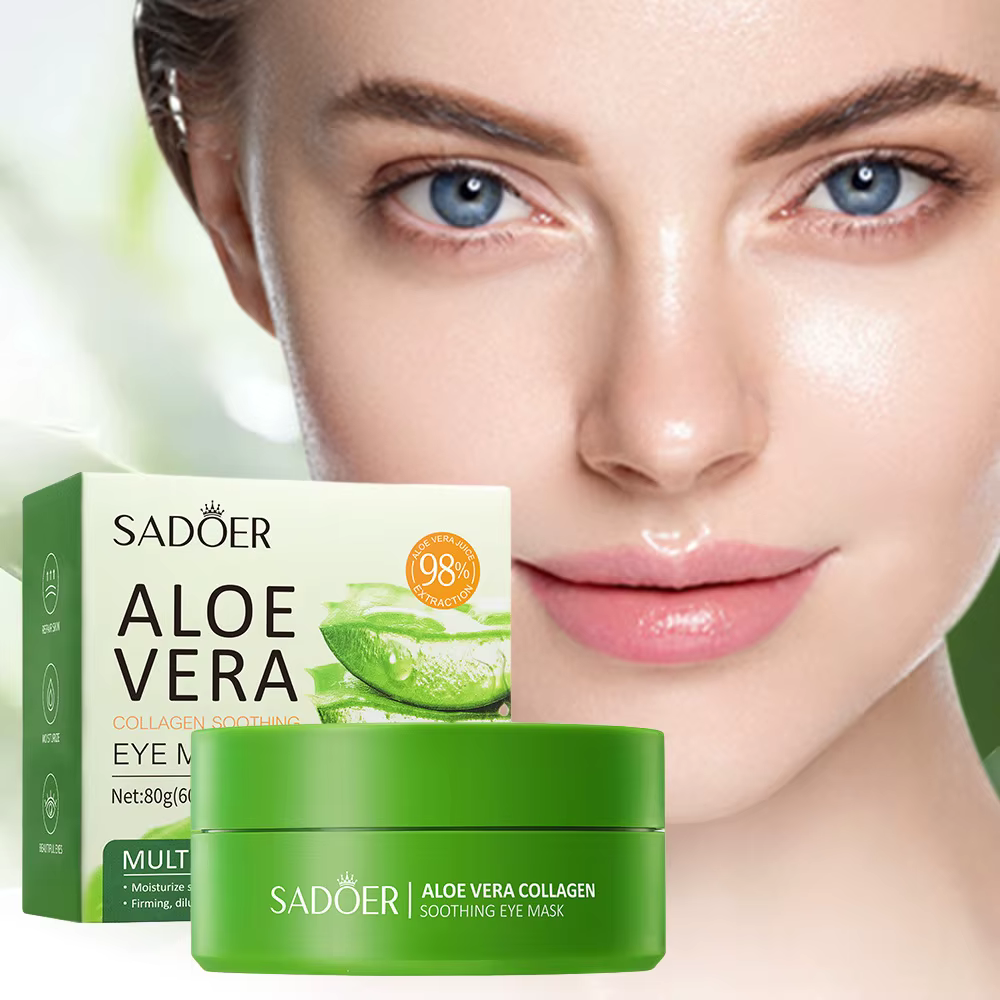 SADOER Masque Apaisant Contour des Yeux au Collagène et à l'Aloe Vera 60 Patchs Hydratants et Raffermissants pour les Poches et les Cernes