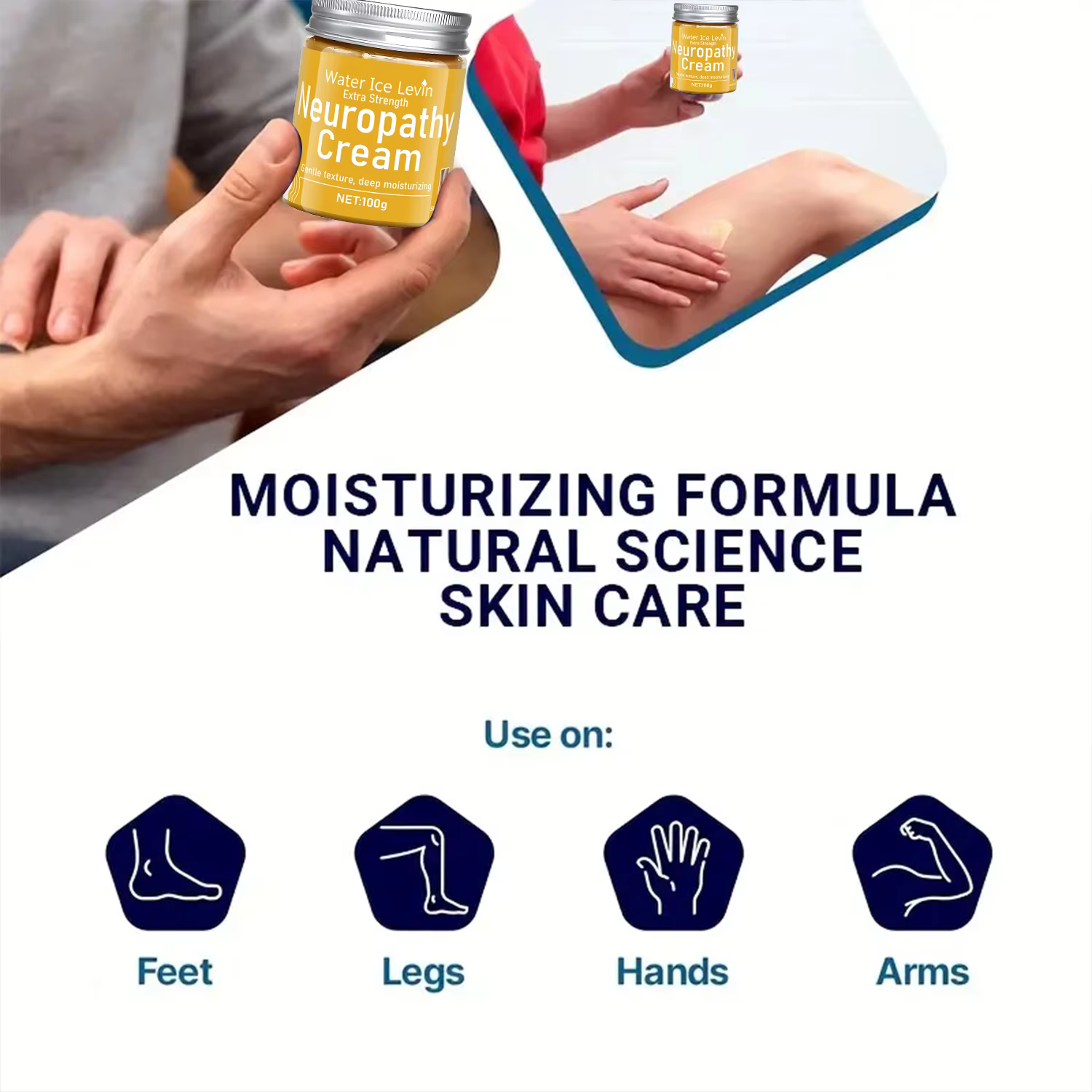 Crème de neuropathie extra résistante Water Ice Levin. Hydratant profond et doux pour les personnes âgées