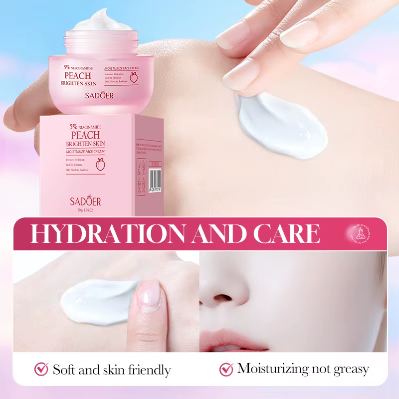 Crème pour le visage éclaircissante à la pêche et à la niacinamide SADOER - Hydratation intense