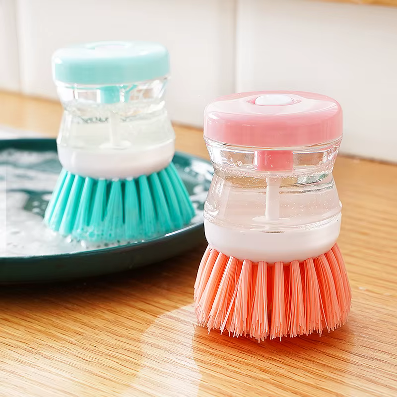 Distributeur automatique de savon avec brosse à vaisselle, brosse de nettoyage de cuisine avec poignée liquide, nettoyeur de casseroles et poêles robuste pour la maison