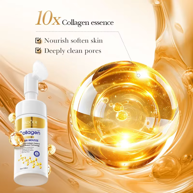 SADOER collagène nettoyant pour le visage Mousse nettoyage en profondeur soin de la peau hydratant raffermissant lavage