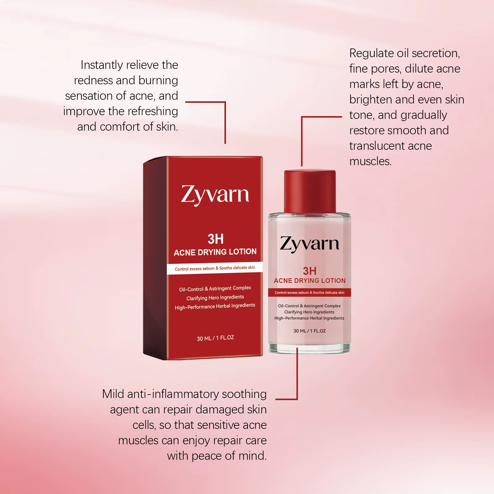 Essence concentrée contre l'acné à l'acide salicylique rose 30 ml - Contient de l'acide salicylique, de l'acide lactique, de la calamine, double soin à double acide