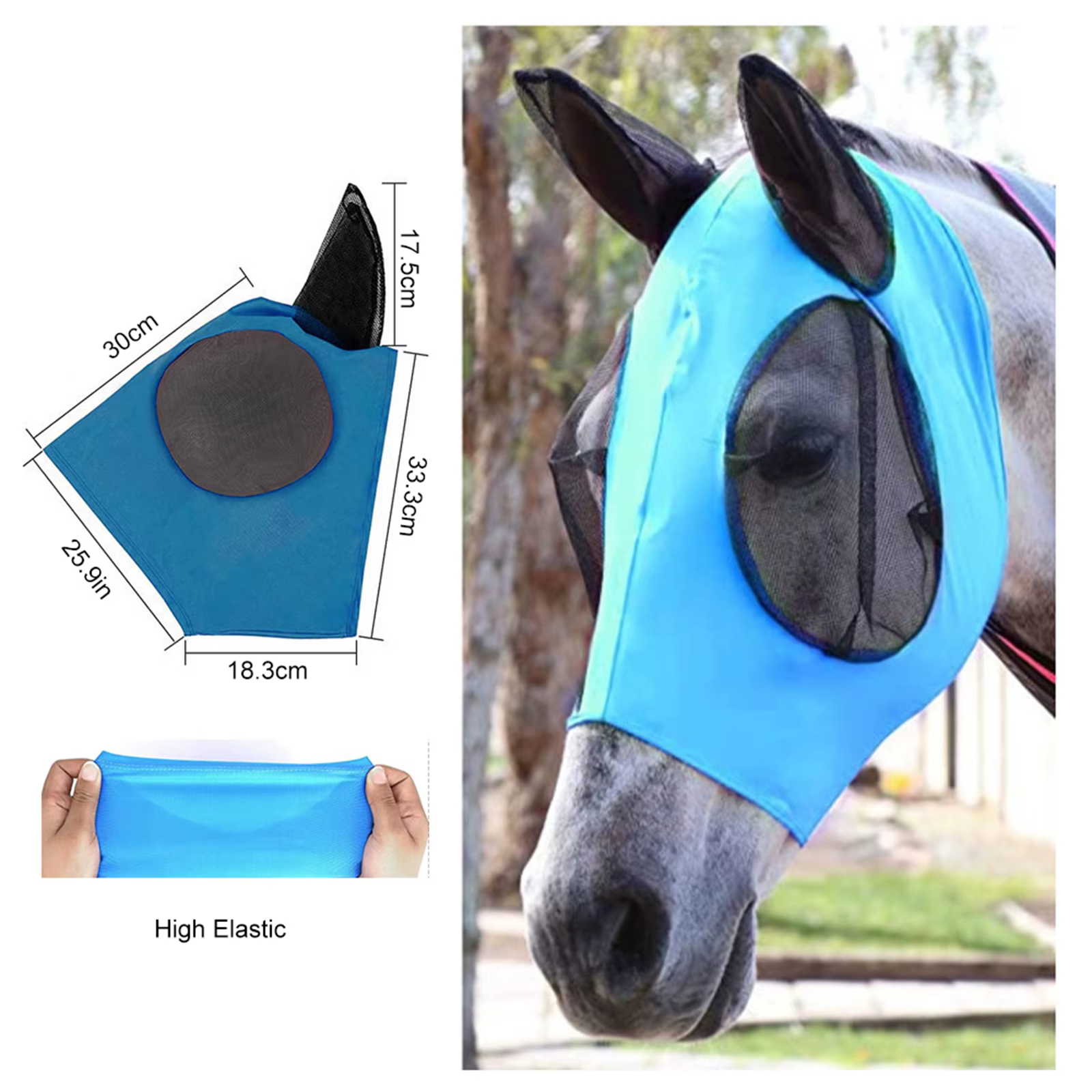 Masque anti-mouches pour chevaux, fournitures de conception 3D, ergonomique, bouclier oculaire d'été pour animaux de compagnie, Anti-moustique, demi-visage, pièces de protection contre les mouches