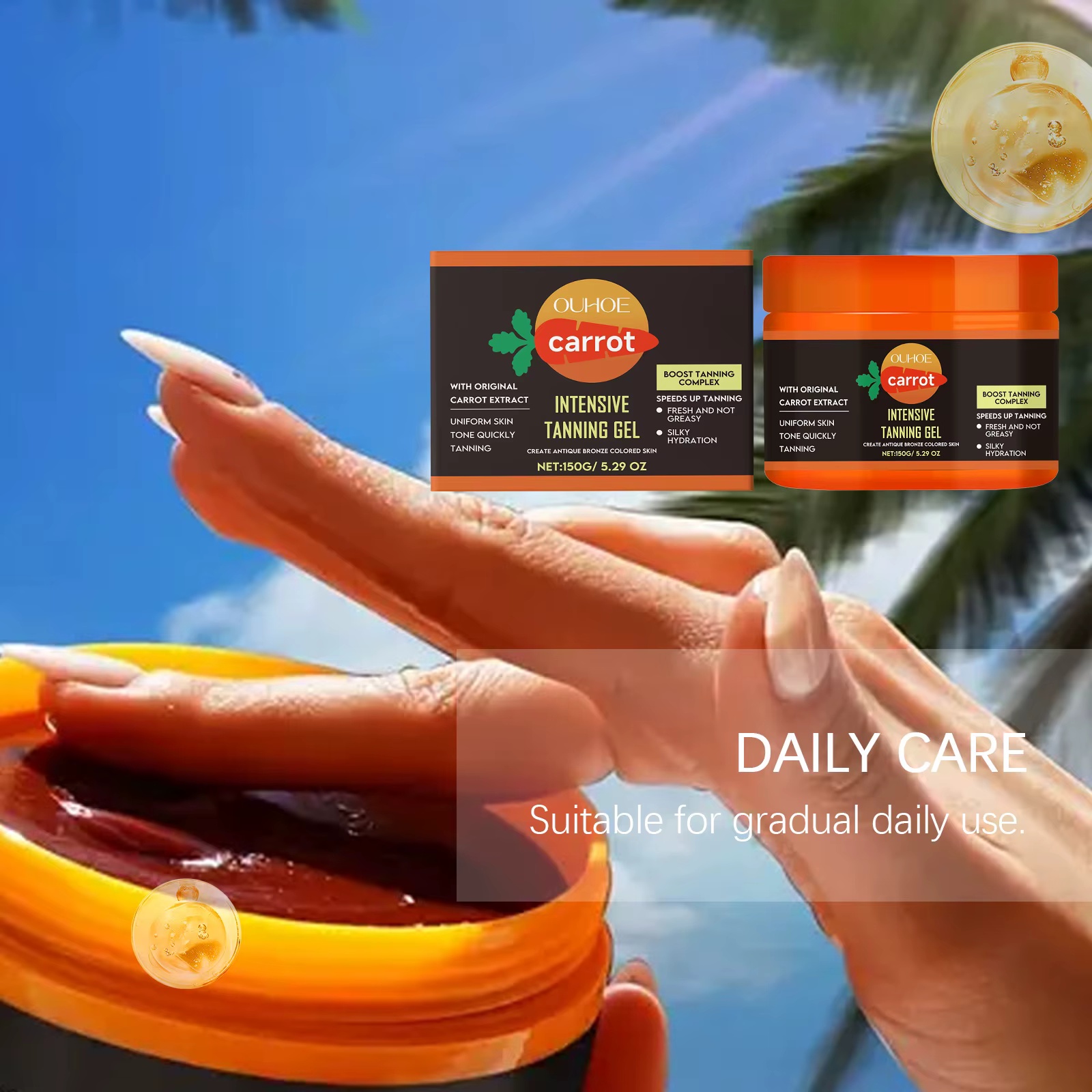 Gel Bronzant Carotte Effet Intense – Crème Corporelle Auto-Bronzante à Action Rapide Hydratante pour une Peau Naturellement Bronzée