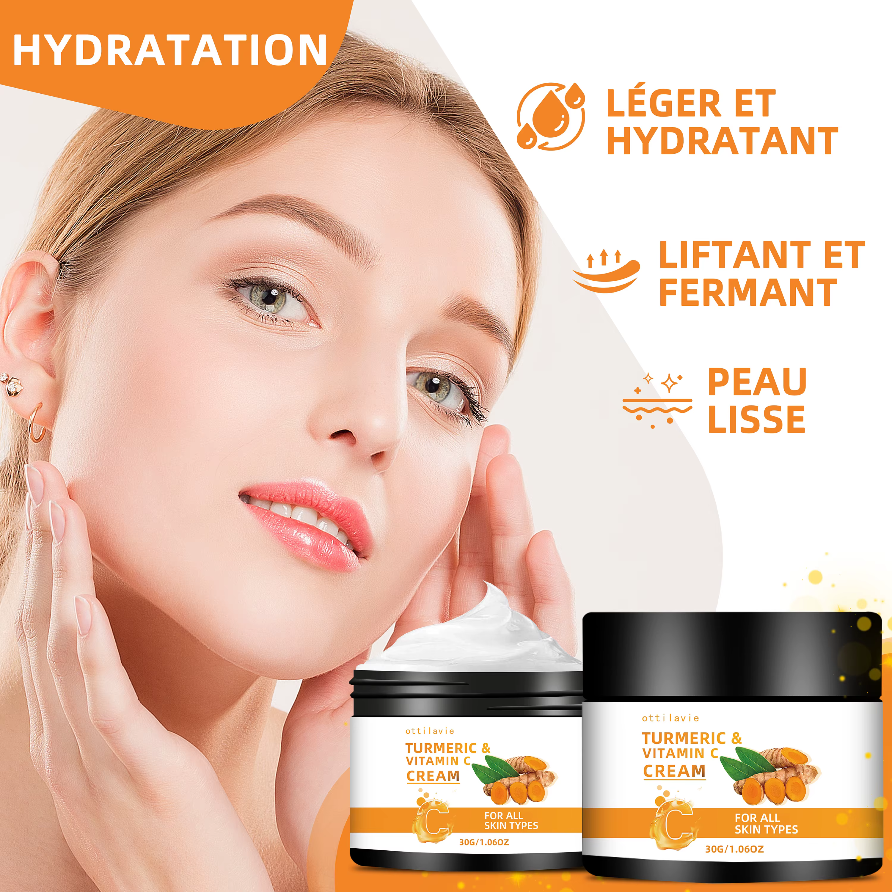 2 pièces ottilavie CRÈME DE CURCUMA ET DE VITAMINE C - Sans alcool