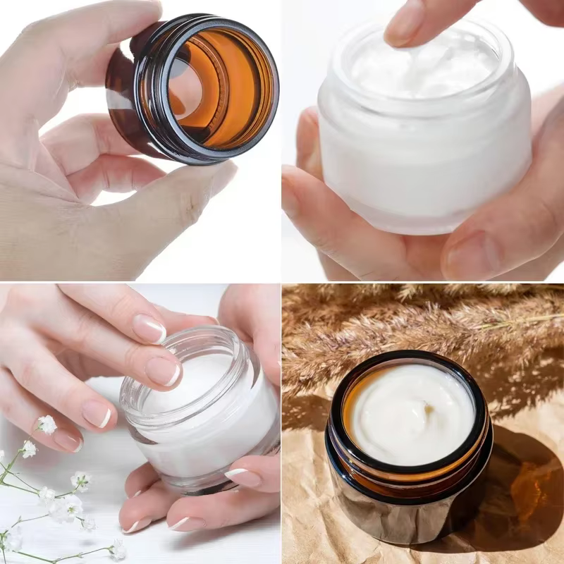 Mini pots de crèmes ronds en verre ambre