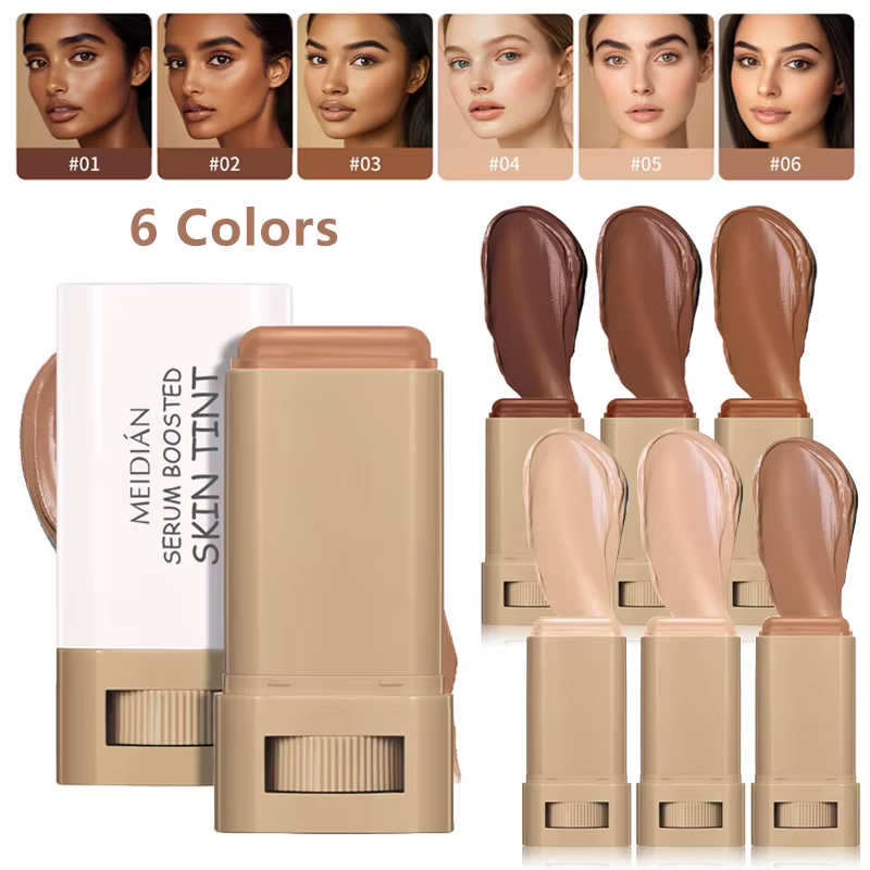 Stick de Teint Teinté 6 Couleurs – Texture Soyeuse Enrichie en Sérum – Couvrance Hydratante – Correcteur et Base