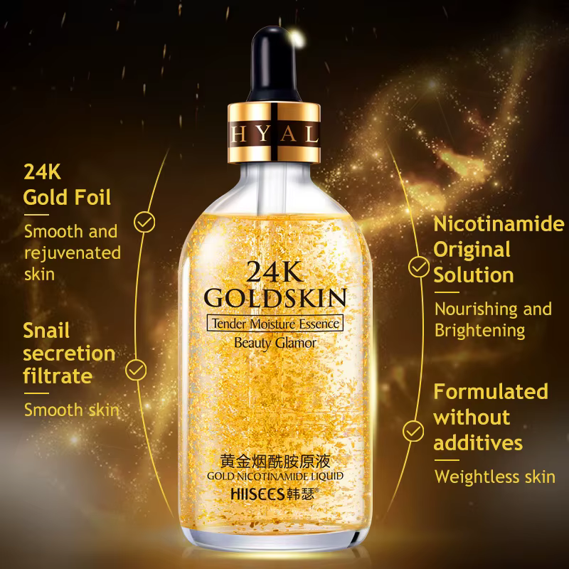 Sérum Visage 30ML à l'Or 24K et Niacinamide Hydratant Éclaircissant Soin Doux Anti-Teint Terne pour Tous Types de Peau