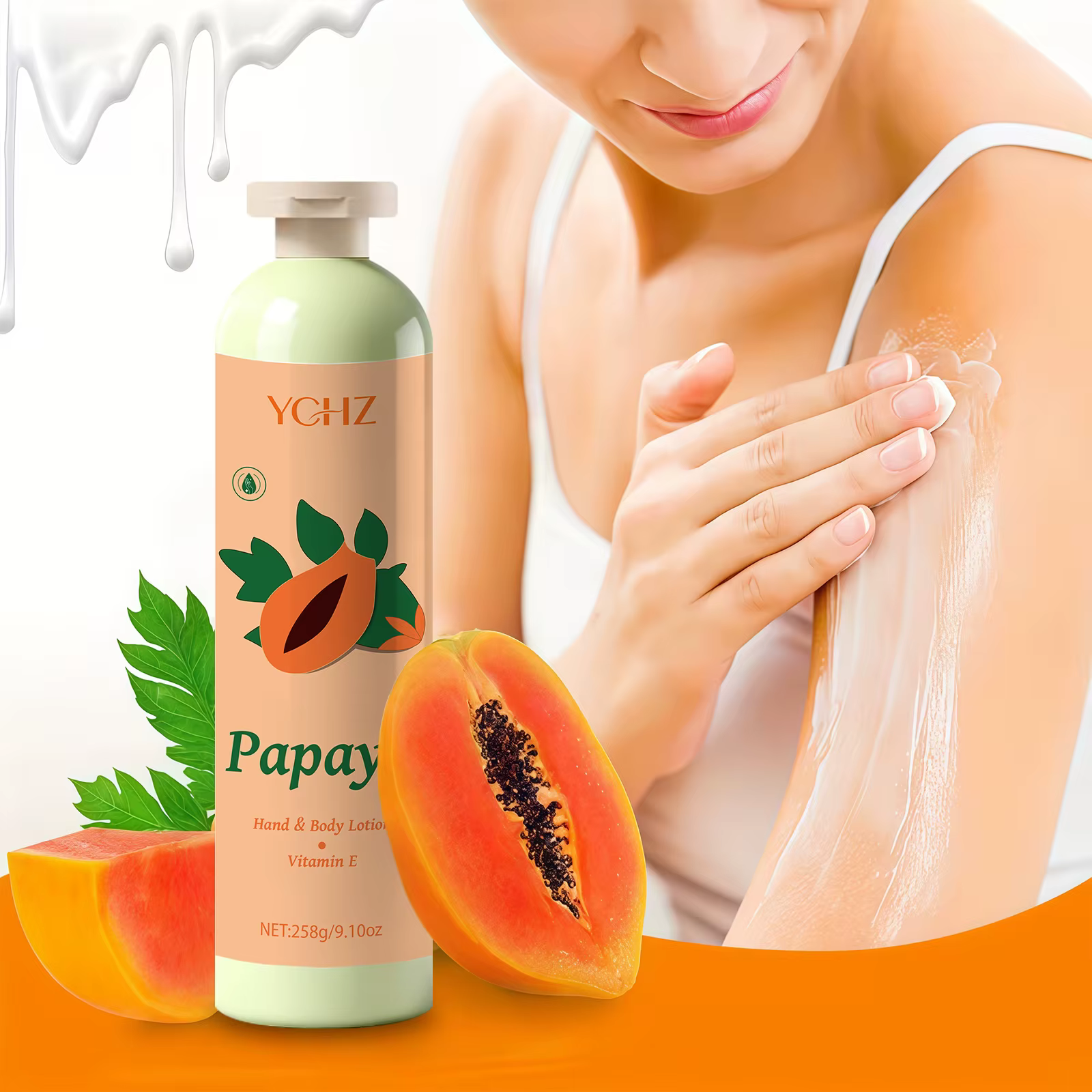 Lotion hydratante pour la peau à l'extrait de papaye et à la vitamine E