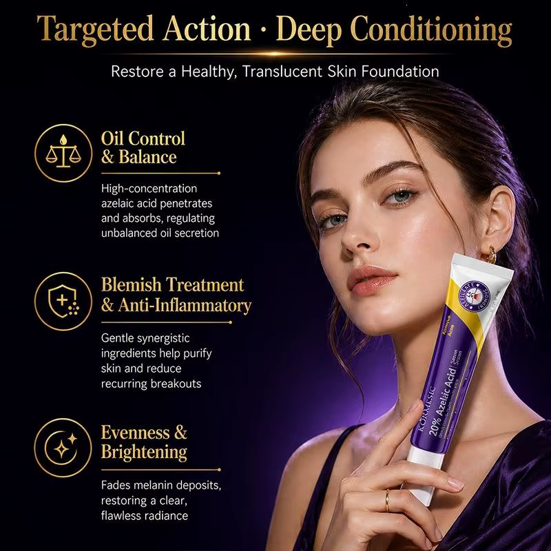 Crème de soin du visage hydratante en profondeur à l'acide azélaïque 20% 20g, crème visage multifonctionnelle lissante pour la peau