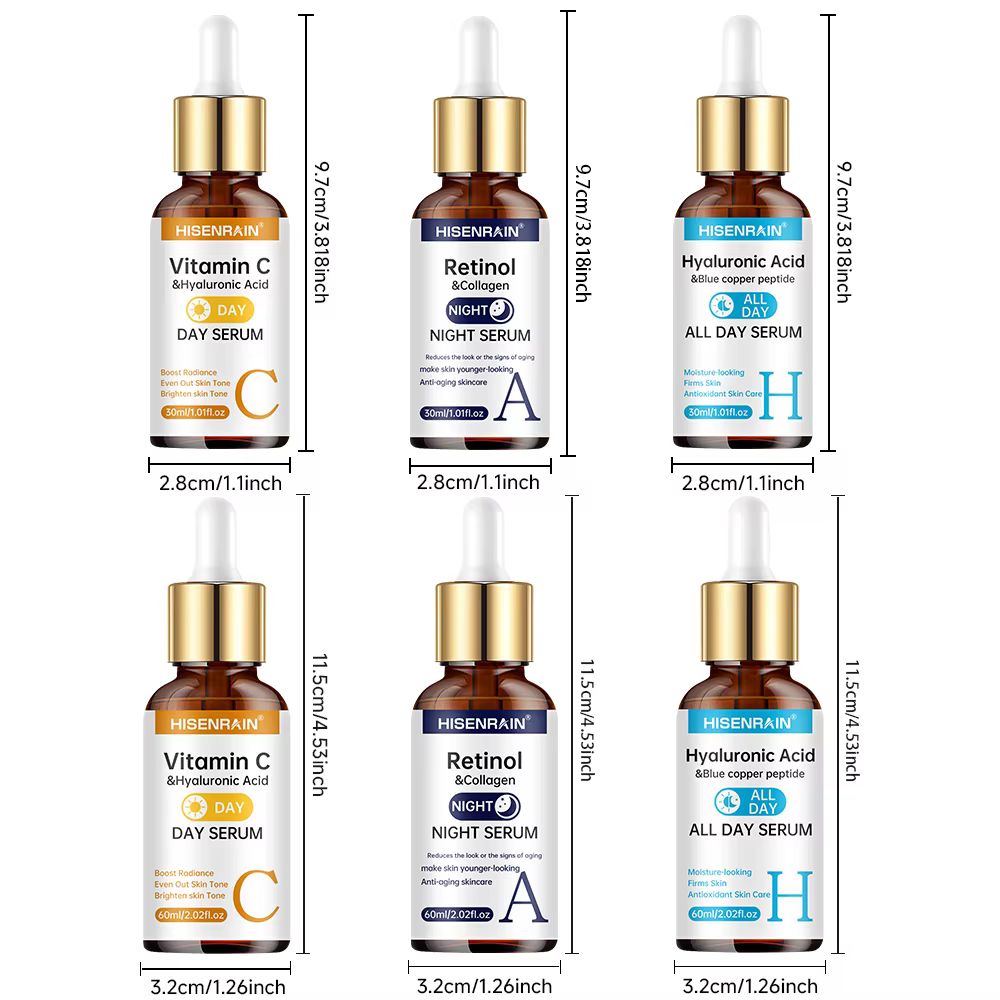 HISENRAIN Sérum Vitamine C + Rétinol + Acide Hyaluronique Duo | Combo éclaircissant et hydratation anti-âge | Pour tout