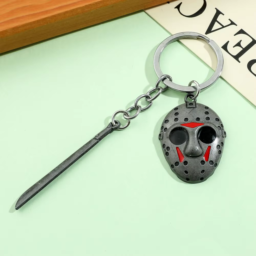 Porte-clés de film d'horreur Halloween, masque de hockey, machette, porte-clés en métal, pendentifs, accessoires de cosplay pour hommes et femmes, accessoires pour sac à dos