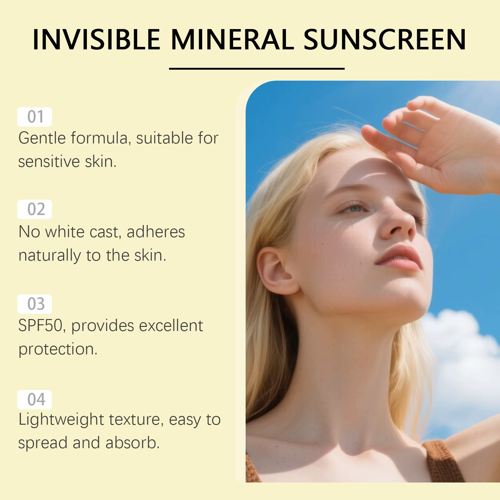Crème solaire minérale SPF 50 sans traces blanches