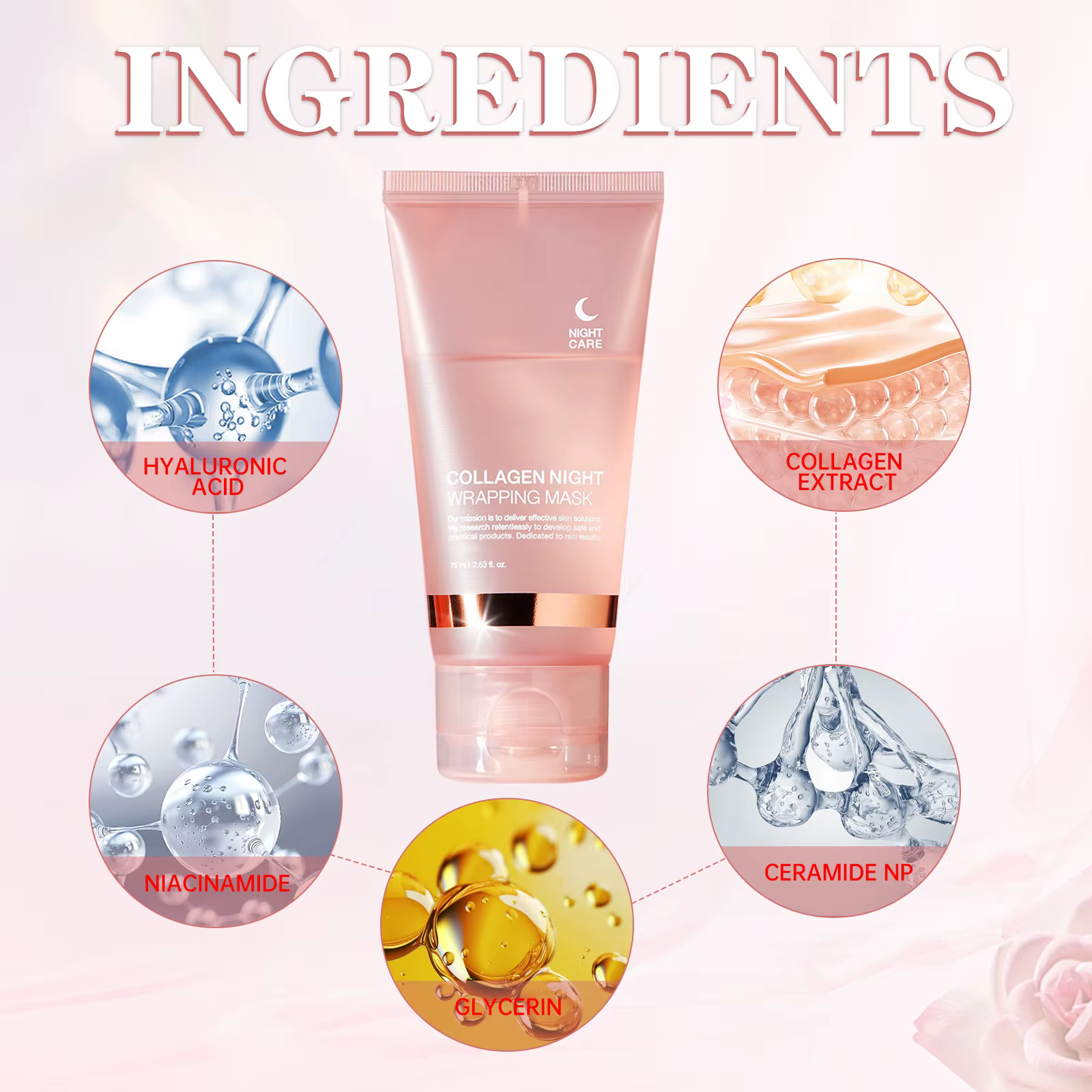Masque d'emballage de nuit au collagène 75 ml pour réparation intensive 8H