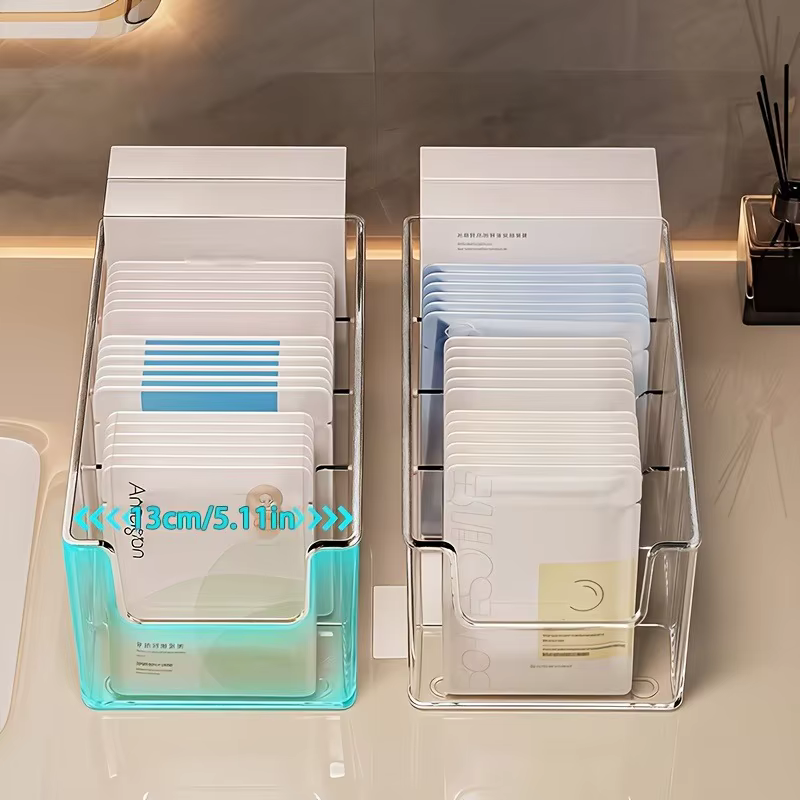 Boîte de rangement transparente compartimentée pour masques faciaux, support de rangement pour cosmétiques et produits de soin de la peau