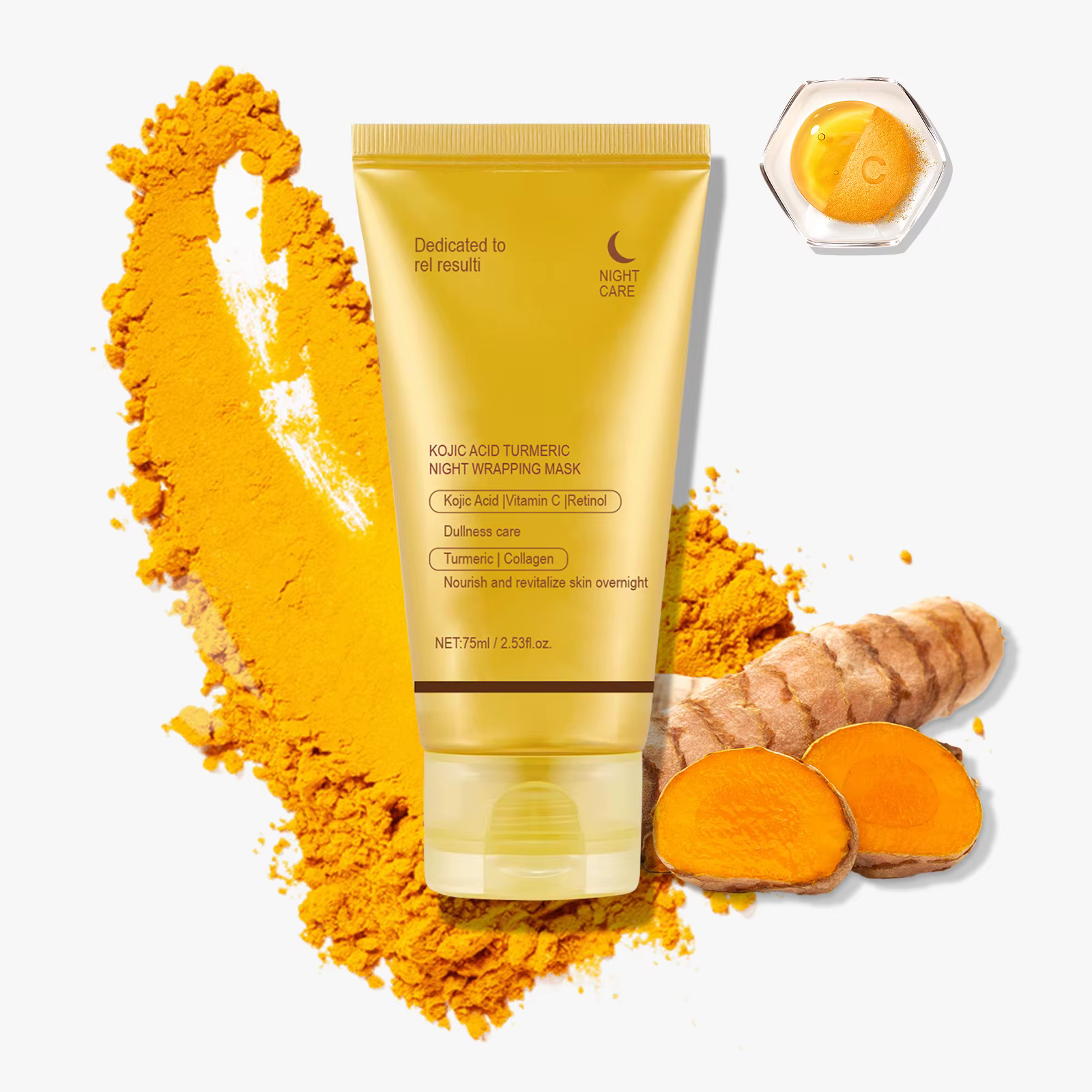 Masque Facial enveloppant de nuit au curcuma à l'acide kojique