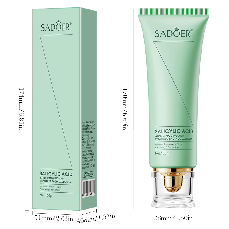 SADOER Nettoyant Visage à l'Acide Salicylique et à la Centella, Mousse Nettoyante pour le Visage, Élimine l'Acné, Répare, Purifie les Pores, Nettoie les Impuretés, Lisse la Peau du Visage