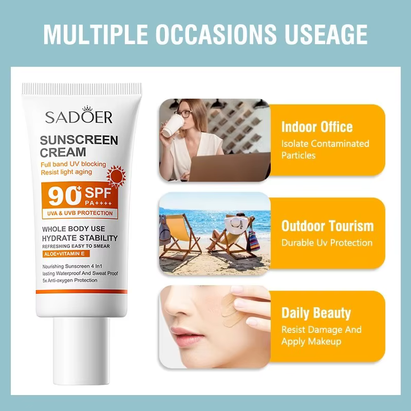 Sadoer crème solaire à haute Protection SPF 90 + PA +++ blanchissant imperméable résistant à la sueur hydratant durable