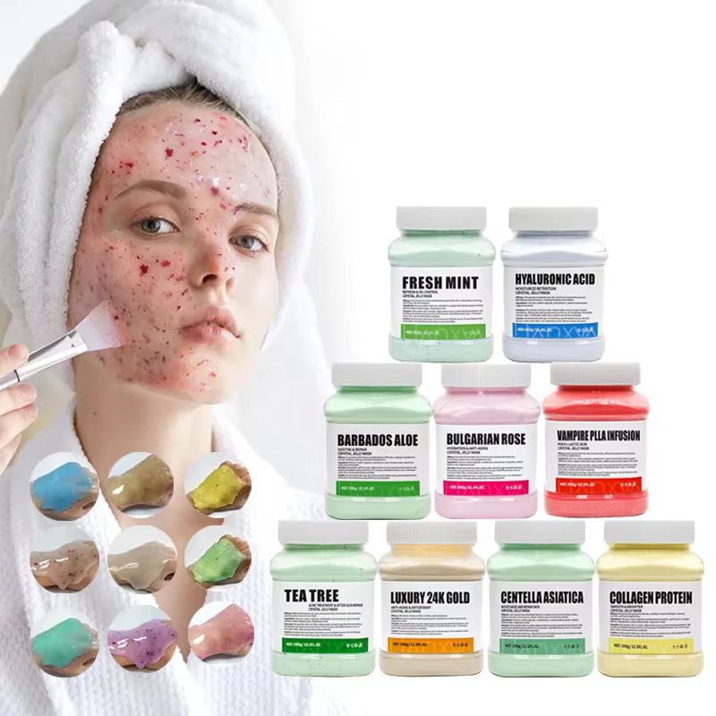 Masque Visage en Poudre de Gelée ADN de Saumon PDRN Acide Hyaluronique Vitamine C Collagène DIY Masques Végétaux Hydratation Profonde Nourrissant 350g