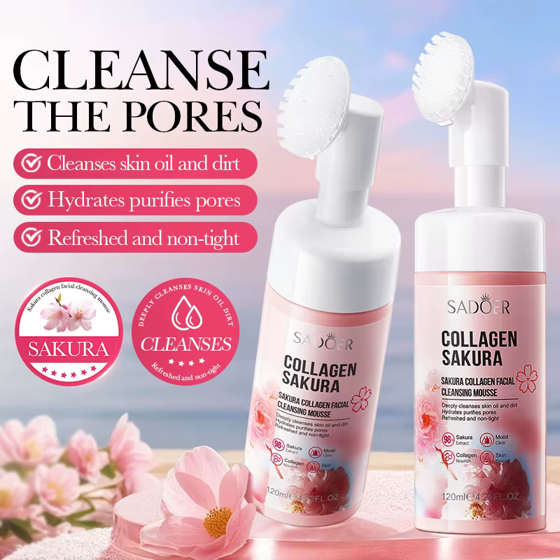 SADOER Mousse Nettoyante Visage au Sakura Hydratante Anti-âge pour Massage Facial