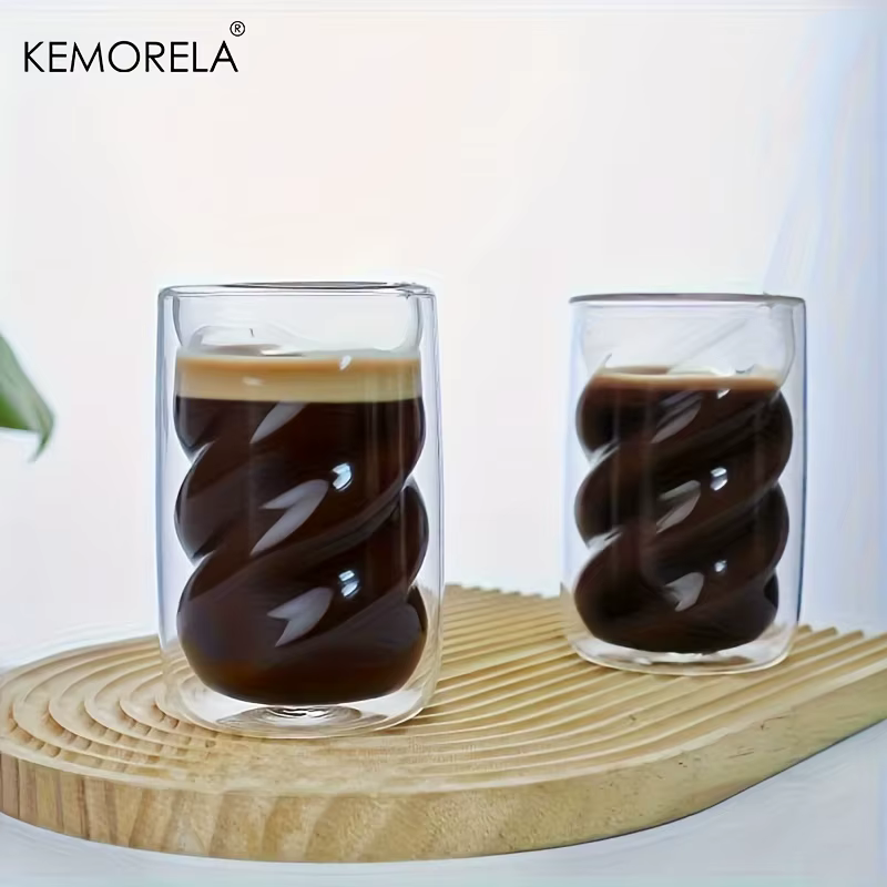 KEMORELA Tasse à café à double paroi, tasse à cappuccino 1/2 pièces 320ML, tasse à thé en spirale adaptée au café au lait, au thé glacé et au café froid