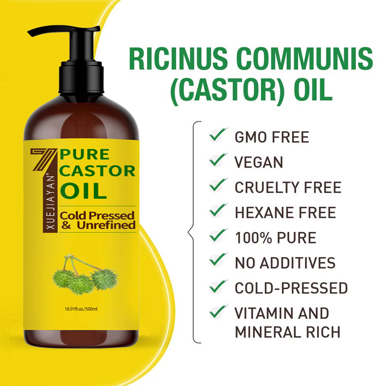Huile de ricin 100 % pure pour la croissance des cils et des sourcils