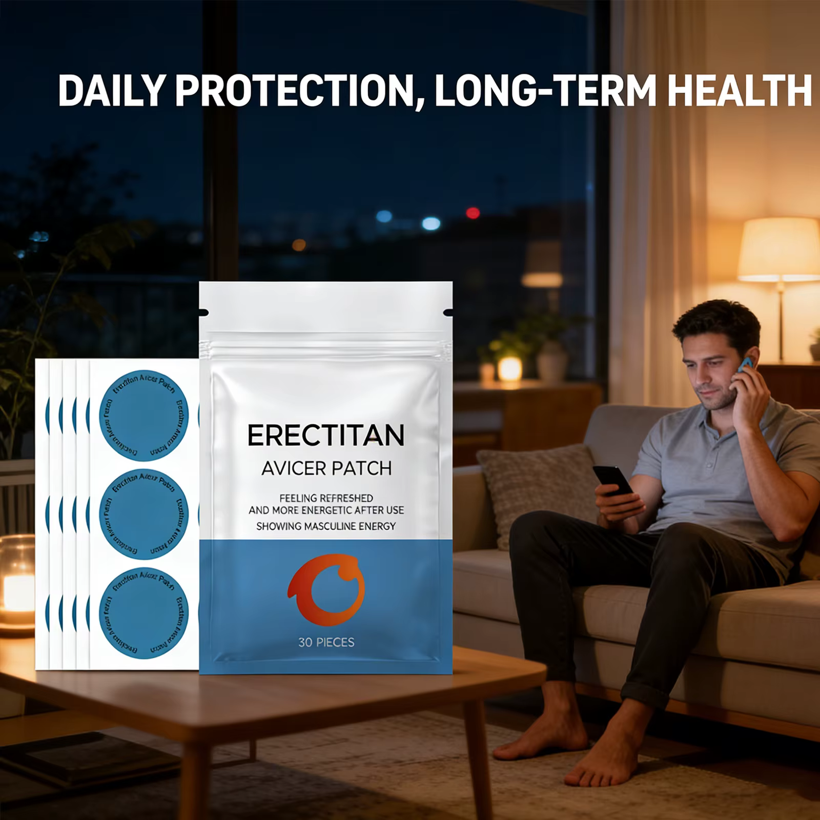  Patchs de Soin Corporel Quotidien Revitalisants pour Hommes : Énergie Masculine et Vitalité Fonctionnelle Maintenues