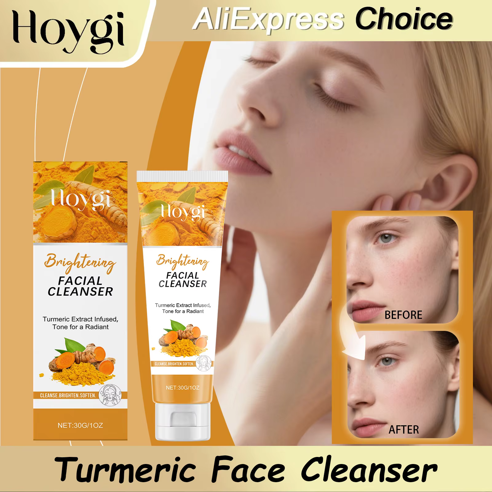 Nettoyant au Curcuma Hydratant Éclaircissant pour le Visage – Mousse Nettoyante Quotidienne pour la Peau – Soin Profond Anti-Points Noirs et Contrôle du Sébum
