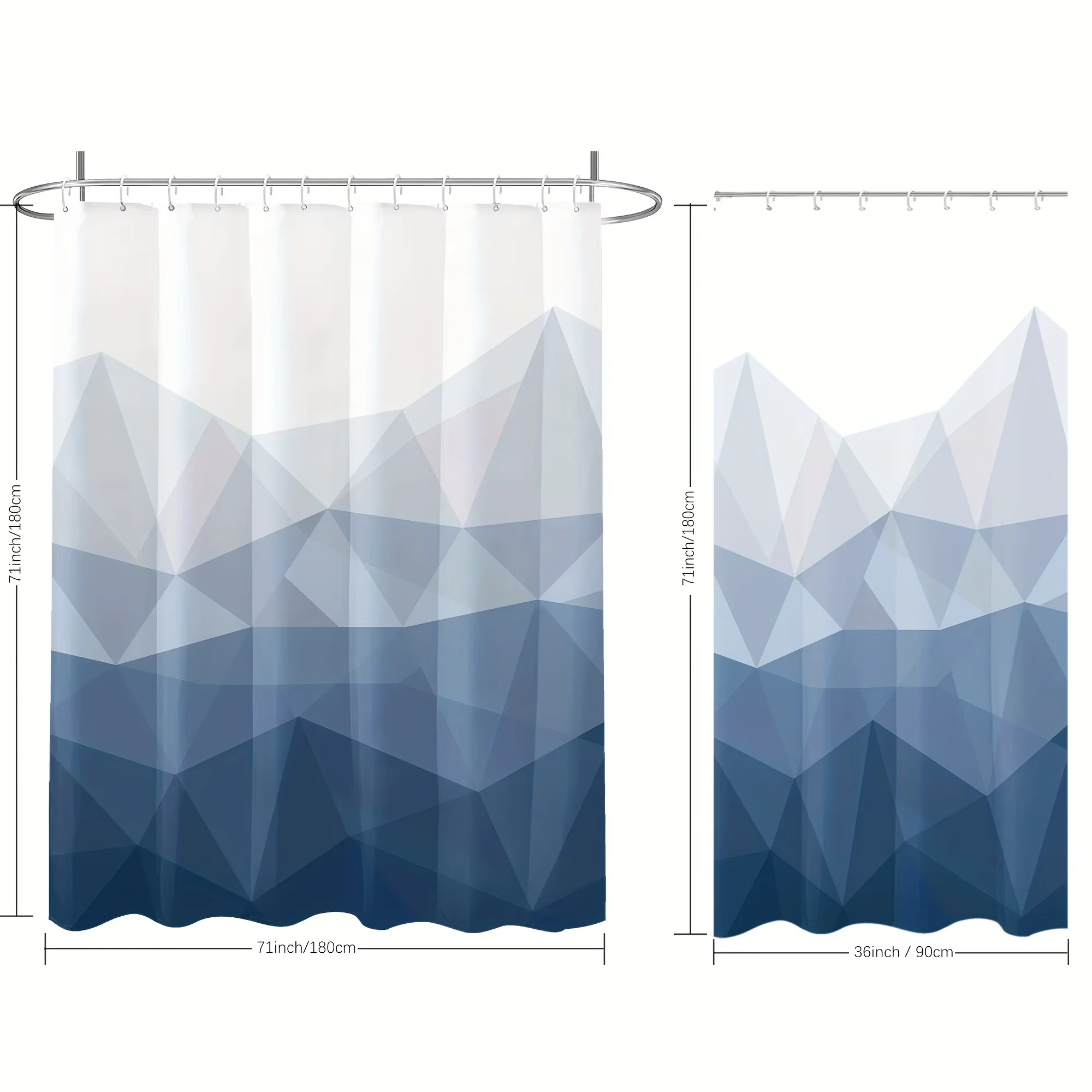 Rideau de douche imperméable géométrique bleu et blanc élégant – Parfait pour ajouter un toucher moderne et élégant à votre décoration de salle de bain