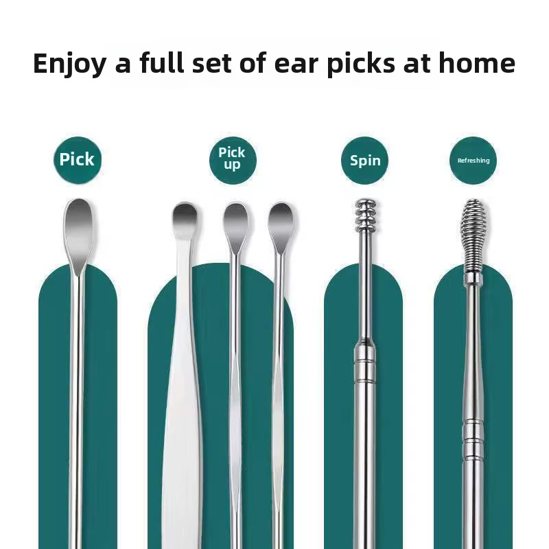 Kit de nettoyage de cire d'oreille à ressort en spirale, ensemble de 6 pièces de cure-oreille, outils de nettoyage d'oreille sûrs et hygiéniques pour la maison avec un Design confortable