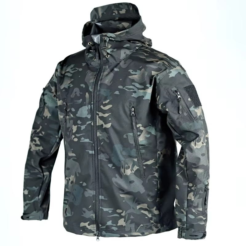 Vestes en peau de requin pour hommes, imperméable, mince, extérieur, bombardier à capuche, coupe-vent, combinaison multi-poches, résistant à l'usure, veste polaire