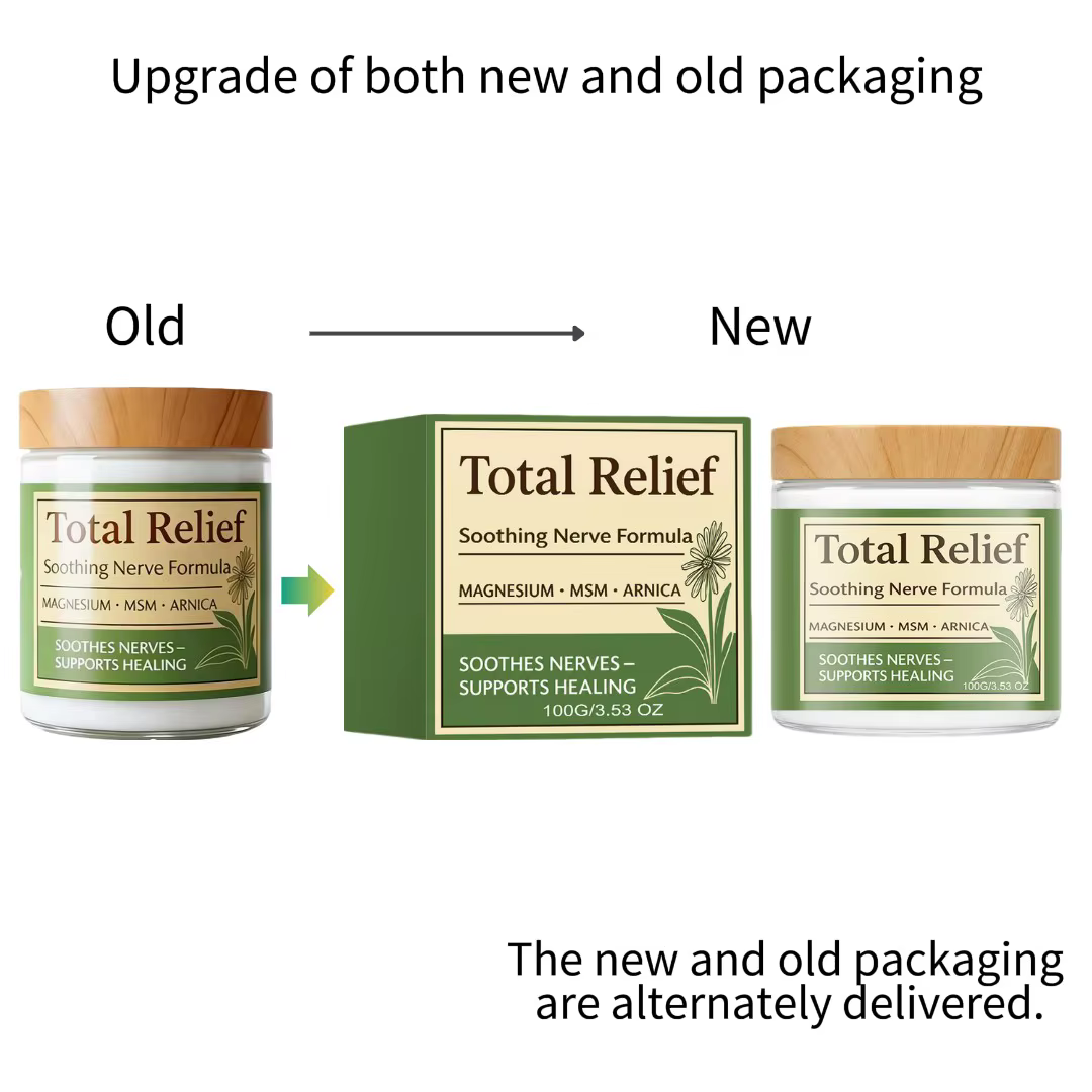 Crème Apaisante Naturelle Total Relief pour les Nerfs, Hydratant Enrichi en Magnésium et Arnica pour le Soin Quotidien du Corps et l'Éclat de la Peau