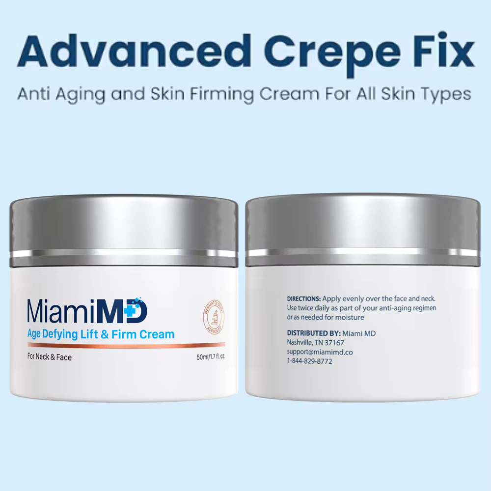 Crème Liftante et Raffermissante Miami MD Crepe Fix pour le Cou et le Visage, Anti-Âge, Soin Anti-Rides, Hydratation Longue Durée, Soins de la Peau pour Tous Types de Peau