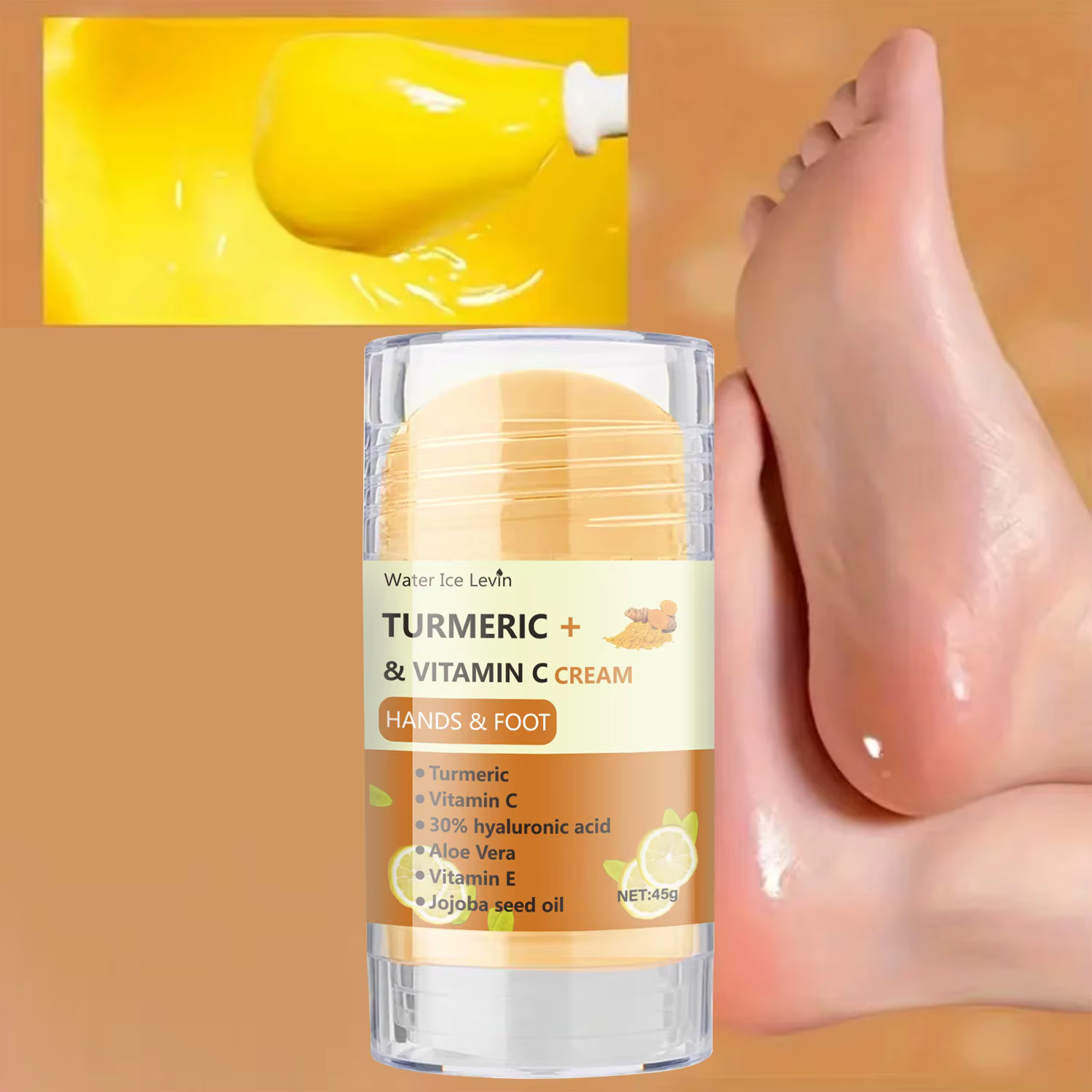 Crème Mains et Pieds au Curcuma et Vitamine C 45g avec Acide Hyaluronique