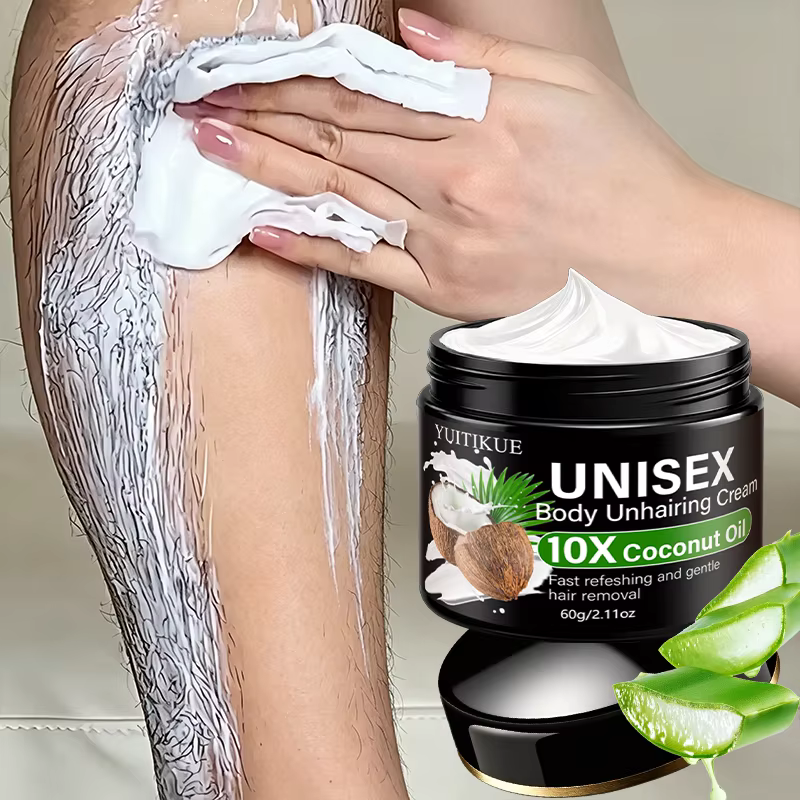YUITIKUE 10X Crème dépilatoire unisexe à l'huile de noix de coco, rafraîchissante et douce, pour le corps entier, pour les jambes, les aisselles, soin de la peau