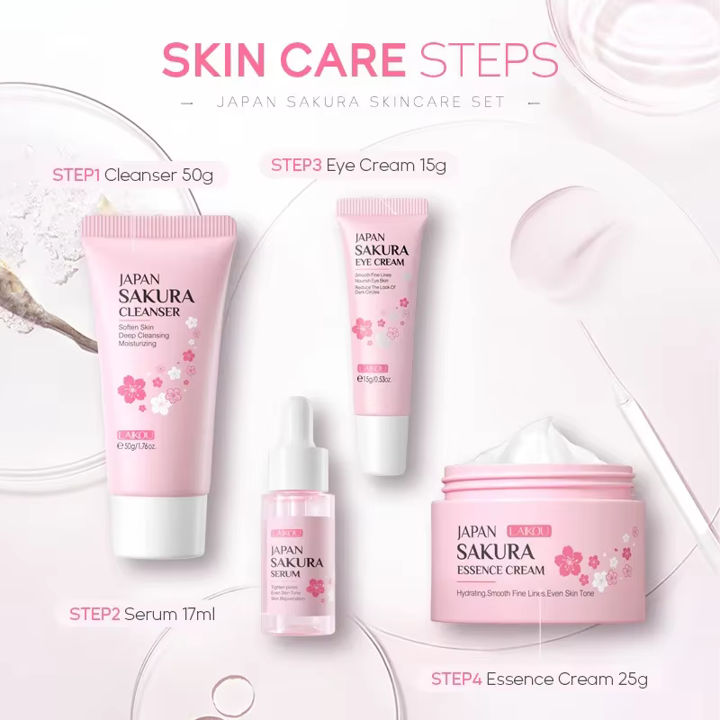 Coffrets de soins pour la peau Laikou Sakura avec nettoyant