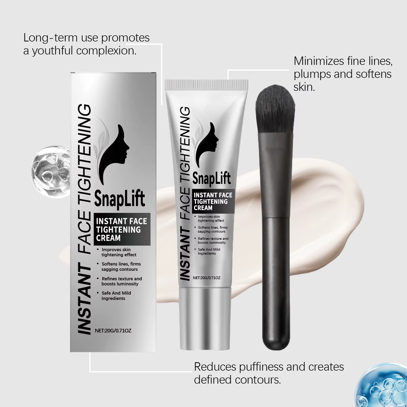 Crème raffermissante instantanée pour le visage : Réduit les rides et ridules