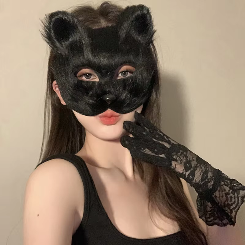 Kit de demi-masque avec graffitis DIY 3 pièces ; Designs Therian dessinés à la main ; Accessoire de fête d'animaux avec masques de chat et de renard.