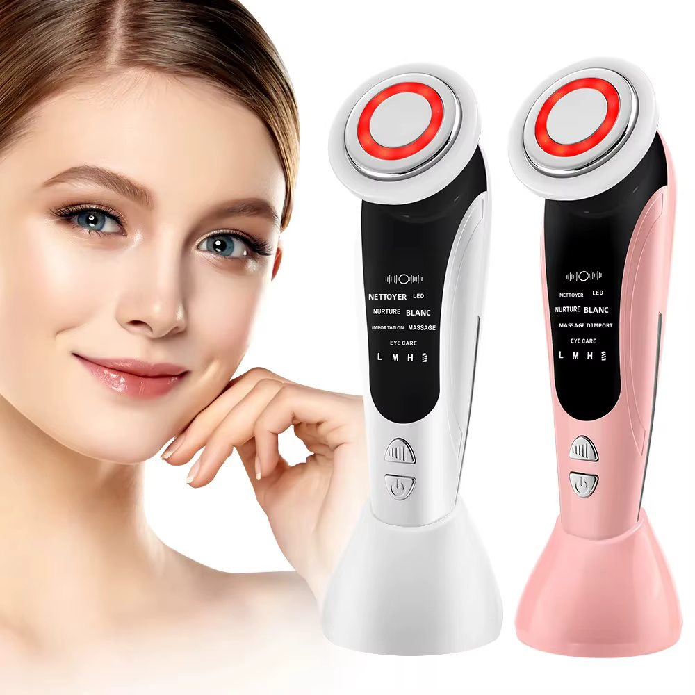 Masseur facial EMS, instrument de beauté pour le visage avec vibration induite et compresse chaude