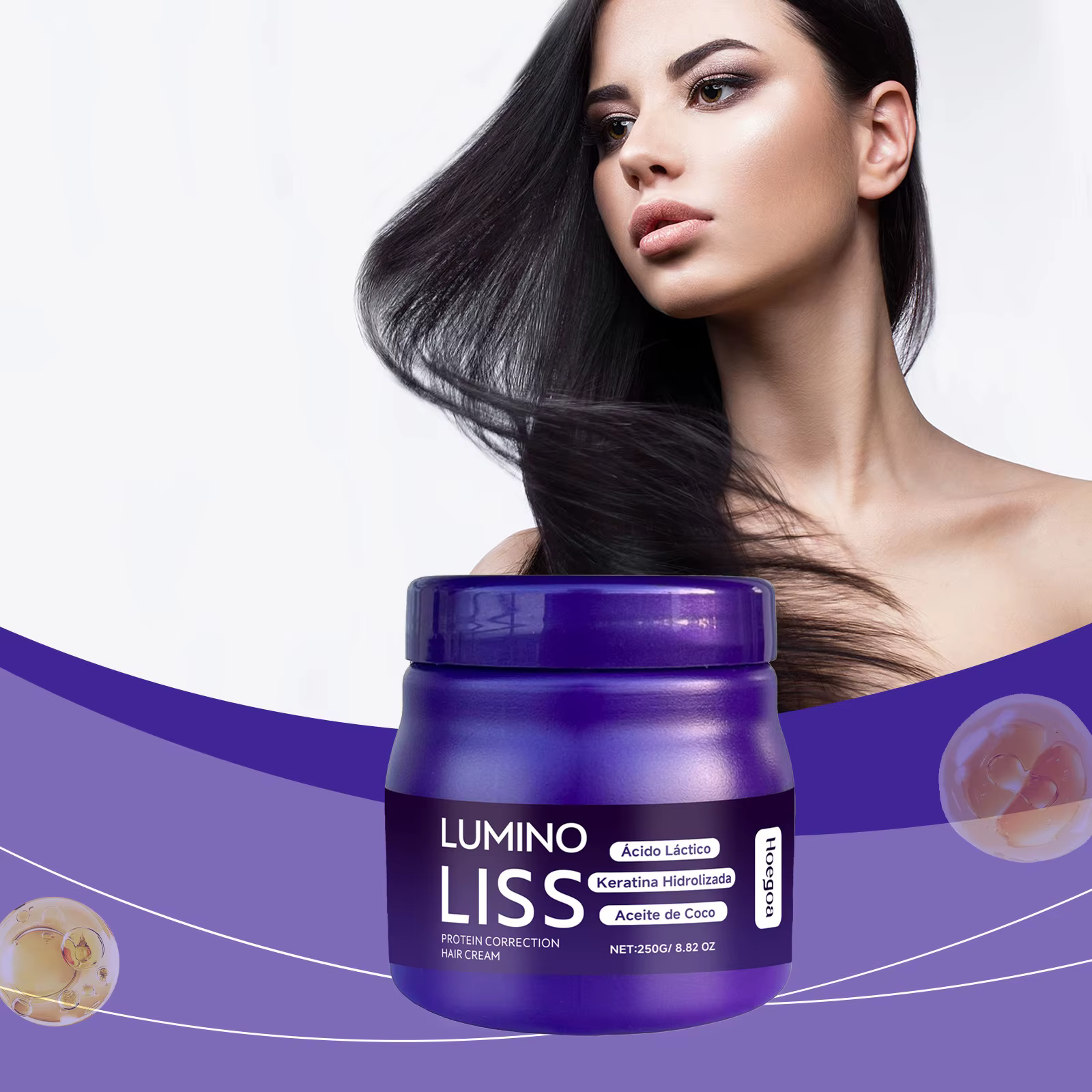 Crème Lissante Protéinée Réparatrice en Profondeur, Conditionneur Nourrissant Anti-Frisottis pour des Cheveux Soyeux et Lisses