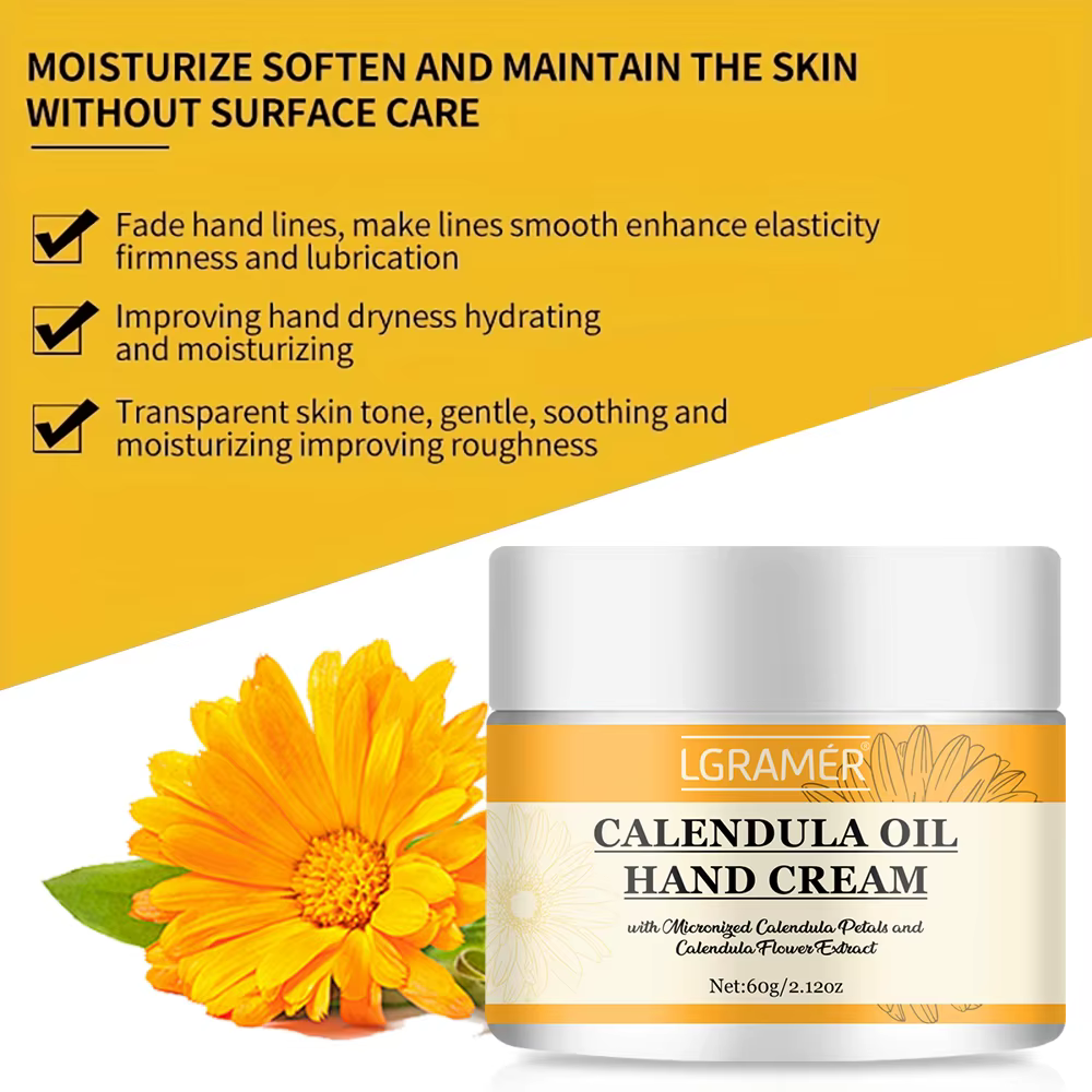 La crème pour les mains à l'huile de calendula améliore l'éclat de la peau