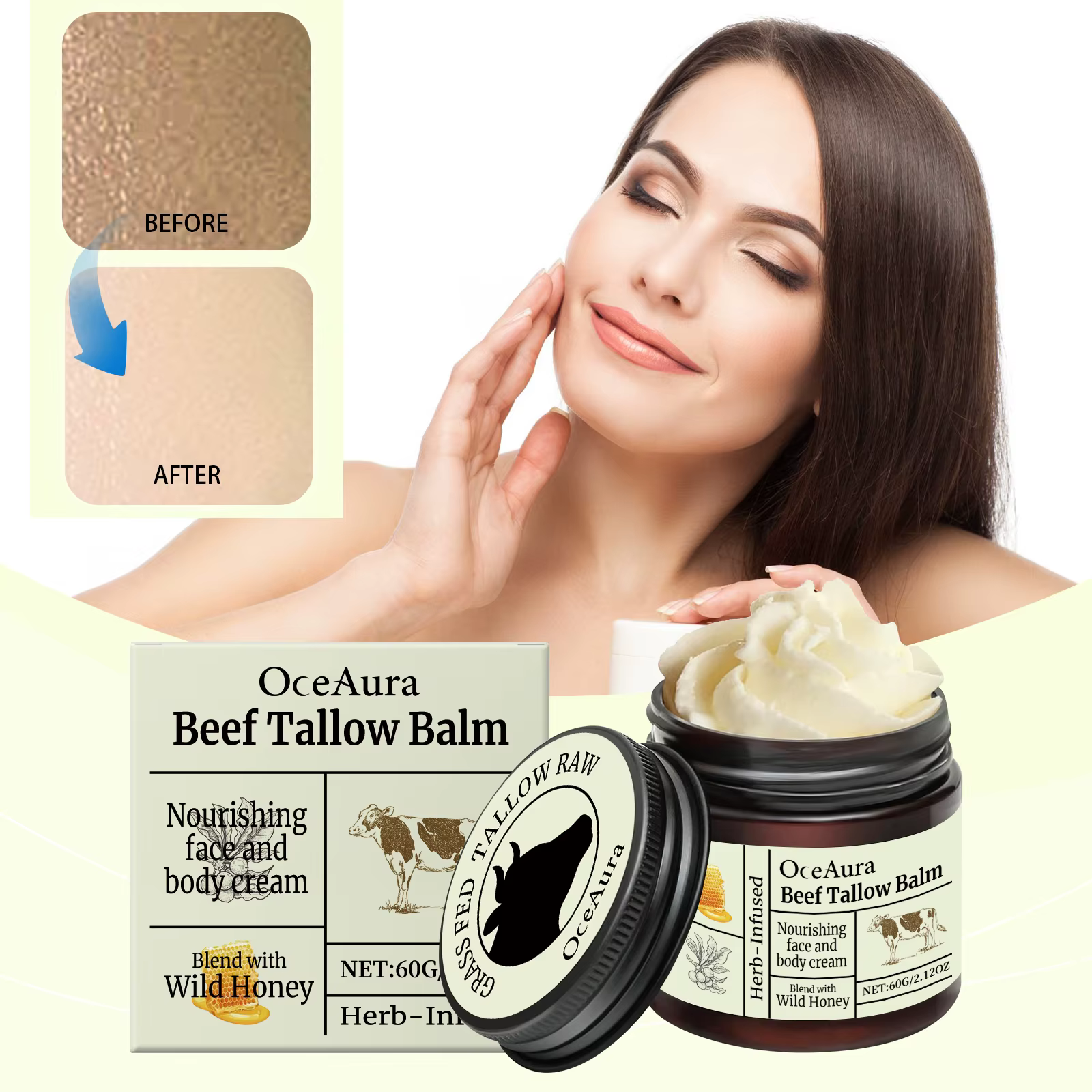 Bœuf Tallow corps hydratant estompe les ridules réparer la peau améliore le rajeunissement